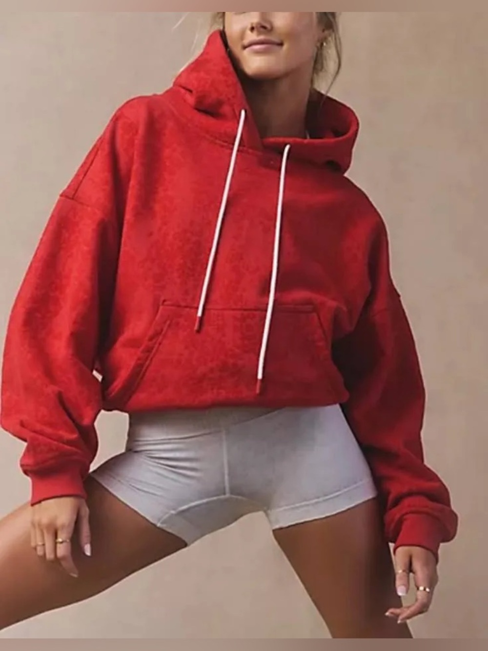 Free People Red Cropped Drawstring Hoodie